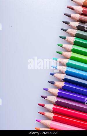 Color Pencils of Various colors placed on white background Stock Photo