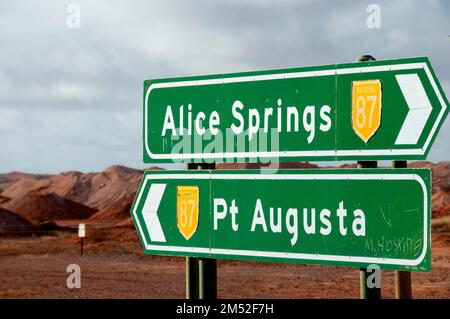 Stuart Highway Directions - South Australia Stock Photo
