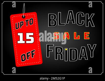 A Black Friday sale poster with a gray background - up to fifteen percent off Stock Vector
