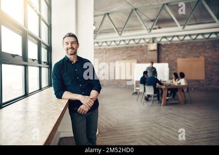 I built this business on big ambition. Portrait of a confident mature businessman working in a modern office. Stock Photo