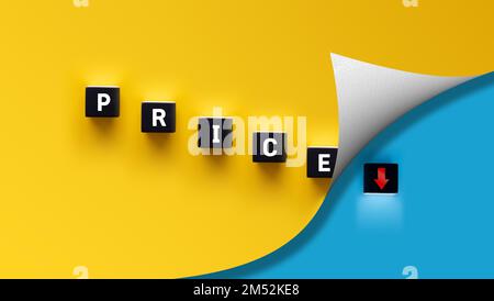 Price level symbol. A wooden cube with up icon. Wooden block with the ...