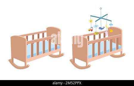 cartoon wooden infant cot crib bed with blanket and pillow isometric  isolated on white background vector Stock Vector Image & Art - Alamy
