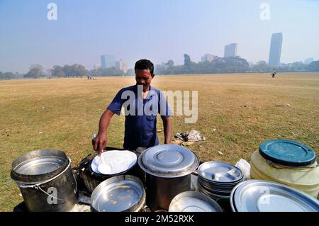 South Indian Masala Dosa being cooked in the Maidan park in Kolkata, India. Stock Photo