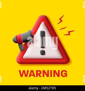 3d warning sign triangle with exclamation mark and loudspeaker icon Stock Vector