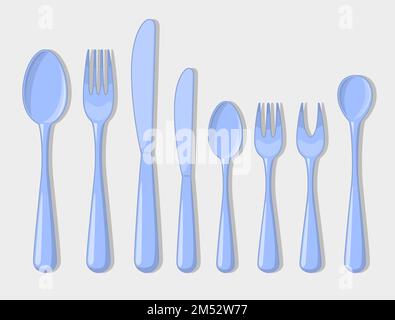 Cutlery set fork for fish and other seafood for lemon spoon usual table for drinks and ice cream and desserts knife usual and fruit. Vector Illustrati Stock Vector