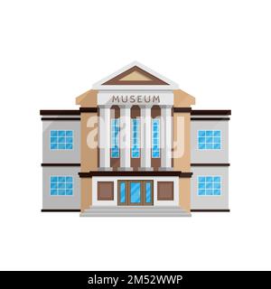 Museum building in flat style isolated on white background Vector illustration. Classical architecture, cultural monuments exhibits, cultural program Stock Vector