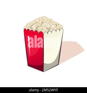 Popcorn in a striped box bucket snack when watching movies. Thumbnail fast food Vector Illustration for your project boundary. Stock Vector