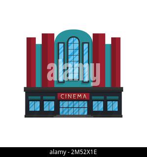 Cinema building in flat style isolated on white background Vector illustration. Place for movies, movie premieres, vacation symbol for your projects. Stock Vector