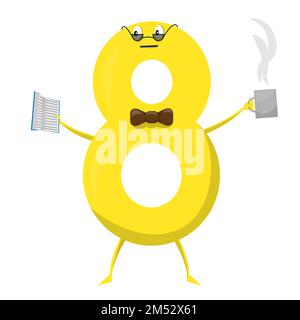 Eight Cute fun colorful figure in the form of cartoon characters for kids isolated. Vector Illustration children s mathematical symbol, smiling. Stock Vector