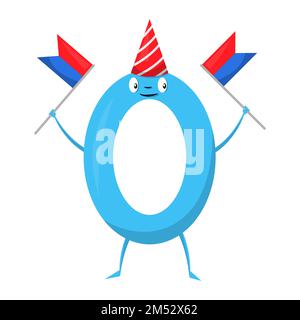 Zero Cute fun colorful figure in the form of cartoon characters for kids isolated. Vector Illustration children s mathematical symbol, smiling. Stock Vector