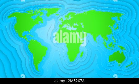World Map isolated paper carving art of origami vector illustration. Geography planet green earth ecology theme for your projects. Stock Vector