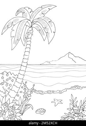 Sea coast graphic black white landscape sketch vertical illustration vector Stock Vector