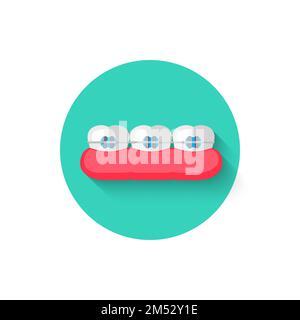 Tooth with braces icon isolated in flat design style vector illustration. Modern icon on the theme of stomatology in stylish colors. Website and desig Stock Vector