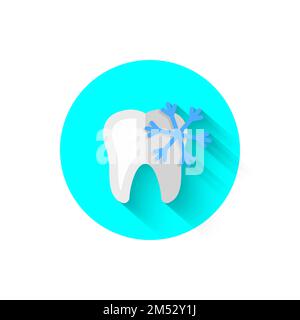 Dental icon, illustrated in flat design style vector illustration. Modern icon on the theme of stomatology in stylish colors. Website and design for m Stock Vector