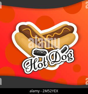 Hot dog isolated logo emblem in cartoon style for your products icon Vector Illustration. Fast food with sausage symbol and mustard snack for your pro Stock Vector