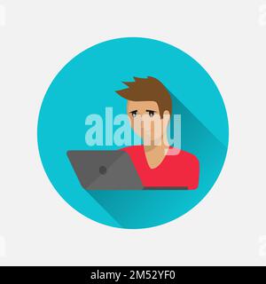 Man freelancer runs a computer symbol icon isolated in a flat style on a white background. Vector illustration for your projects. Stock Vector