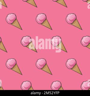 Ice cream is isolated in a waffle cup in a cartoon style wrapper for your product Vector Illustration. Pattern, background, Milk, delicious dessert is Stock Vector