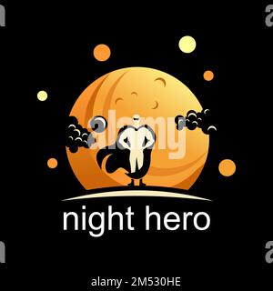 Simple aand unique hero with bright night background or moon graphic icon logo design abstract concept vector stock. related to character or comic Stock Vector