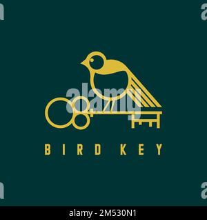 Simple and unique bird are above key in line image graphic icon logo design abstract concept vector stock.  used as a symbol related to animal or home Stock Vector