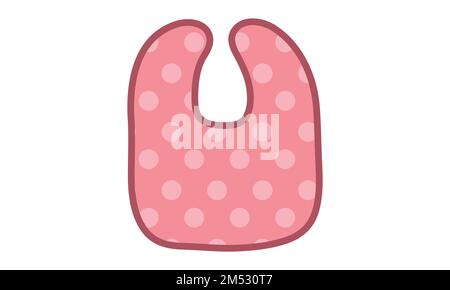 Cute baby bib clipart. Simple cute red bib for baby feeding flat vector illustration. Baby apron or bib in red polka dot pattern cartoon hand drawn Stock Vector