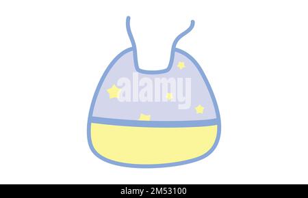 Cute baby bib clipart. Simple cute silicone bib for baby feeding flat vector illustration. Baby apron or bib with star pattern cartoon hand drawn Stock Vector