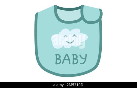 Cute baby bib clipart. Simple cute green bib for baby feeding flat vector illustration. Baby apron or bib with happy smile cloud character cartoon Stock Vector