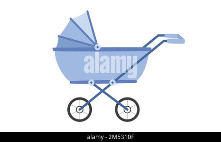 Baby carriage clipart. Simple cute baby pram stroller flat vector illustration. Baby carriage pram stroller cartoon hand drawn doodle style Stock Vector