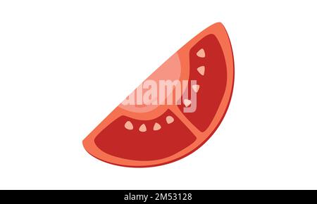 A slice of tomato clipart. Simple chopped tomato with raw flat vector illustration. Minimalist fresh tomato slice cartoon style. Fruits, vegetables Stock Vector