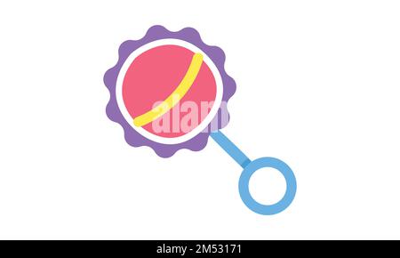 Baby rattle clipart. Simple cute baby rattle in a shape of flower flat vector illustration. Minimalist plastic baby rattle cartoon style icon Stock Vector