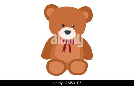 Teddy bear clipart. Simple cute baby toy teddy bear with tie flat vector illustration. Brown teddy bear cartoon style icon vector design. Kids, baby Stock Vector