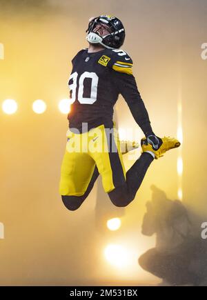 PITTSBURGH, PA - NOVEMBER 13: Pittsburgh Steelers linebacker T.J. Watt (90)  is announced during the national football league game between the New  Orleans Saints and the Pittsburgh Steelers on November 13, 2022