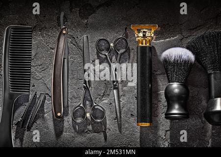 Black Tools Of Barber. Neck Beard Brush Professional Hair Clippers ...