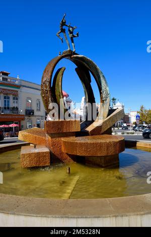 Roundabout with fountain in the city center, Loule, Faro district, Algarve, Portugal Stock Photo