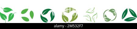 A set of biodegradable recyclable plastic-free package icons, recycle leaves label logo template. Stock Vector