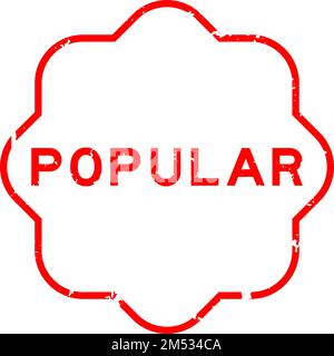 Grunge red popular word with star icon round rubber seal stamp on white ...