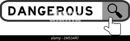 Search banner in word dangerous with hand over magnifier icon on white background Stock Vector