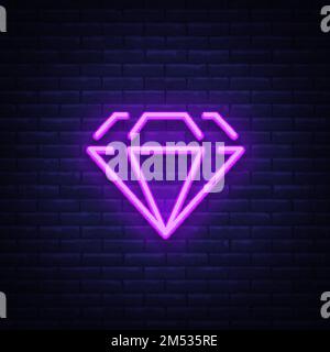 Diamond neon sign. Neon icon, light symbol, web banner for your projects. Vector illustration. Stock Vector
