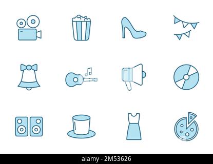 party outline vector icons in two colors Stock Vector