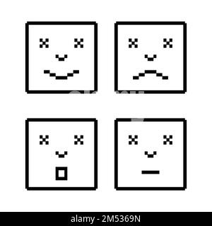 Pixel linear faces with emotions in the square. Flat icons vector Stock Vector