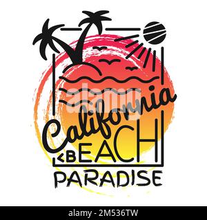 California beach paradise print for t-shirt. Vector illustration on the theme of surf and surfing. Fashion Slogan, Typography, t-shirt graphics, poste Stock Vector