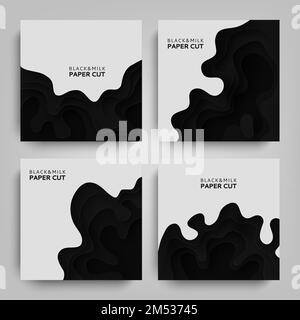 Collection backgrounds 3D layers of paper cut. Abstract paper carving art background design with milk. Vector design layout for business presentations Stock Vector