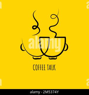 Coffee together logo, communication icon, two cups vector concept. Business communication, meeting, business lunch logo. Vector line black illustratio Stock Vector
