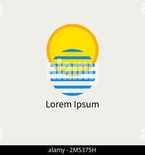 Minimal sun and minimalistic sea logo, travel icon, summer concept Stock Vector