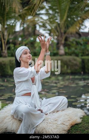 Girl Practice Yoga Meditation Outdoor In Park Stock Photo - Alamy