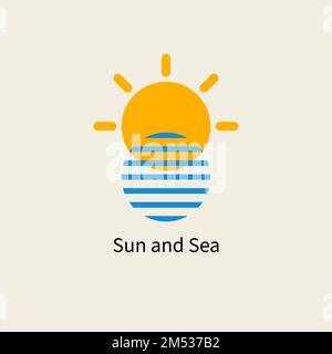 Minimal sun and minimalistic sea logo, travel icon, summer concept Stock Vector