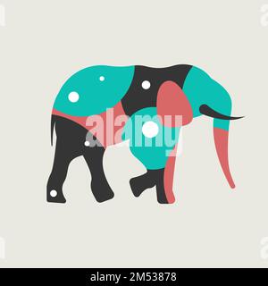 Standing colorful elephant logo, wildlife of africa. Vector elephant, flat illustration Stock Vector