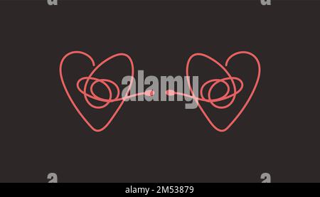 Two hearts in love line hand drawn concept Stock Vector