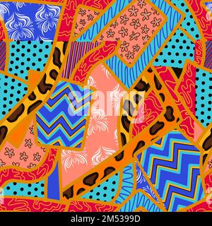 Kintsugi broken pattern. Abstract seamless ornament. Combination of different fabrics. Fashion trendy pattern in patchwork style. Stock Vector