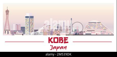 Kobe skyline in bright color palette vector illustration Stock Vector