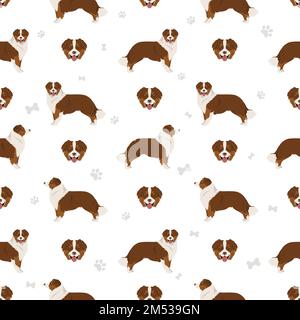 Australian shepherd seamless pattern. Background Aussie set.  Vector illustration Stock Vector